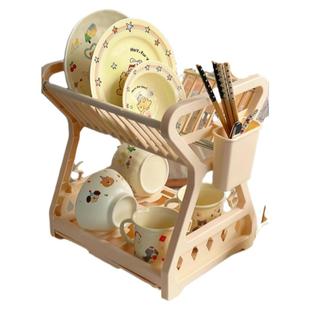 厨房置物架用具晾洗沥水碗架多功能碗柜碟筷盘刀收纳盒双层餐具架