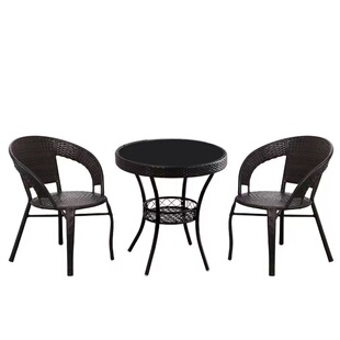 简约现代藤编餐椅阳台休闲靠背椅户外庭院家用露台藤桌椅茶几组合