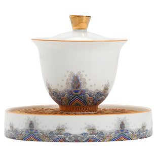 珐琅彩绘盖碗大号三才茶碗陶瓷底托泡茶杯品茗杯壶承白瓷功夫茶具