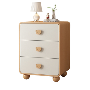 实木框架童趣治愈床头柜健康环保打造艺术可爱卧室床边柜极储物柜