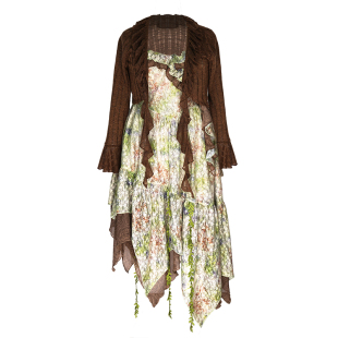 Hardcandy硬糖大码原创流浪度假植物系不规则蕾丝拼接连衣裙套装