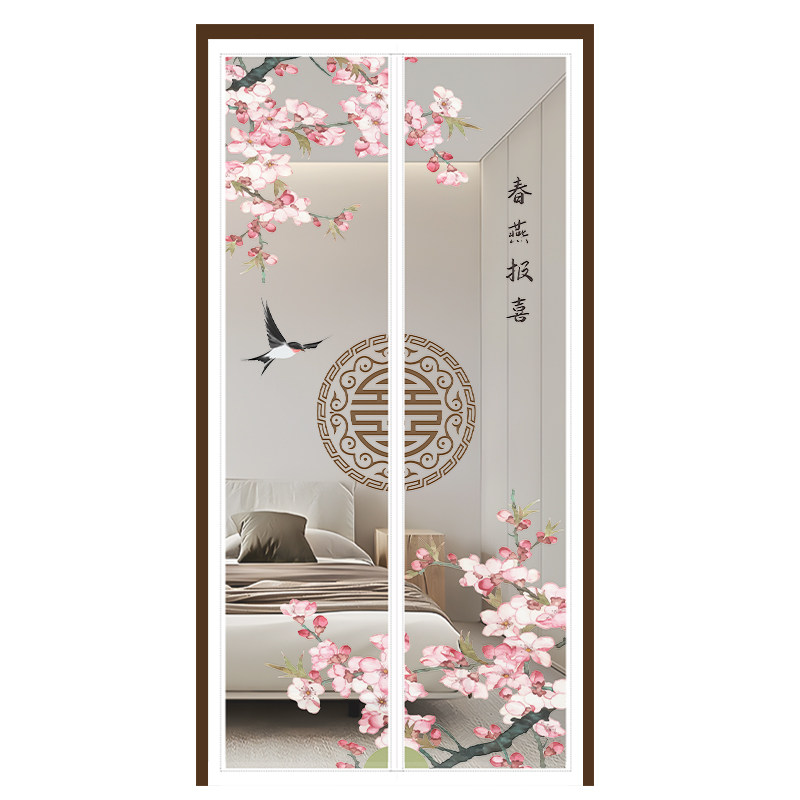 2026夏季新款印花防蚊门帘加密网纱卧室强力磁吸自粘免打孔门帘