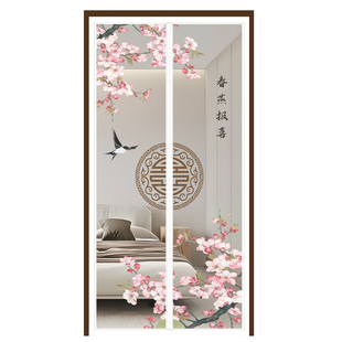 2026夏季新款印花防蚊门帘加密网纱卧室强力磁吸自粘免打孔门帘