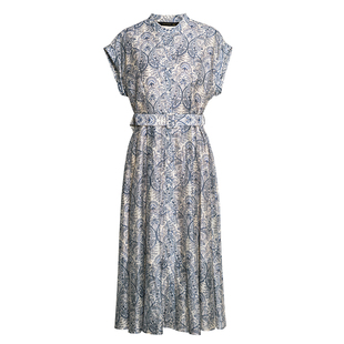 罗衣时尚收腰衬衫亚麻连衣裙女2025夏季新款气质印花中长裙11954