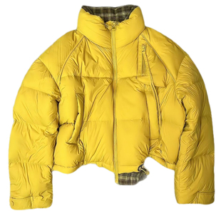 商场同款格子拼色90白鸭绒立领格子宽松显瘦短款女士羽绒服