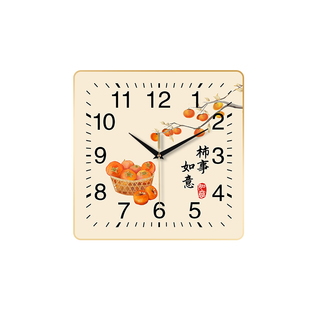 柿柿如意方形静音装饰画挂钟客厅办公室挂墙时钟简约现代创意时钟