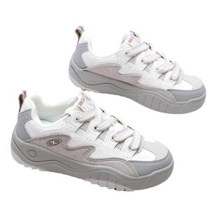 特步女鞋板鞋2026春季透气厚底华夫老爹鞋秋冬休闲跑步运动鞋女款