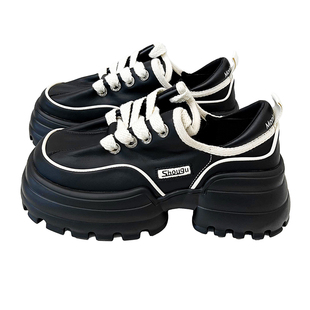 KBNB【店长推荐】2024春秋新款真皮面包鞋软底增高6cm老爹鞋女