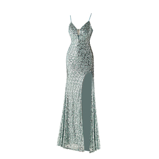 晚礼服女重工blingbling轻奢重要场合主持人年会宴会装吊带连衣裙