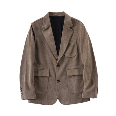 麂皮绒复古坑条外套休闲西服