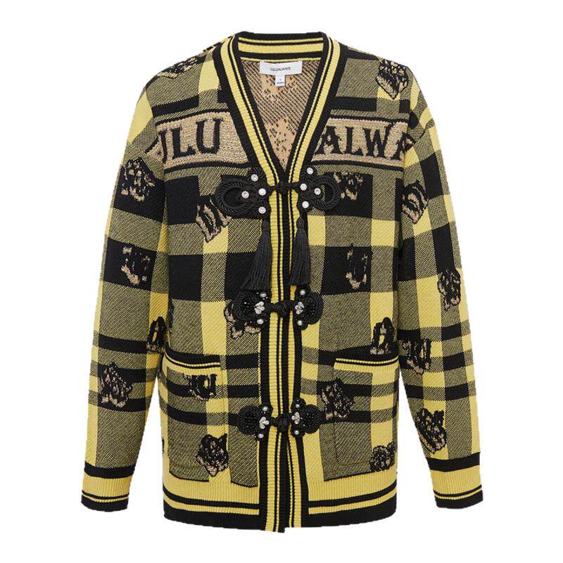 LULUALWAYS【商场同款】秋季新款时尚撞色休闲流苏盘扣针织开衫