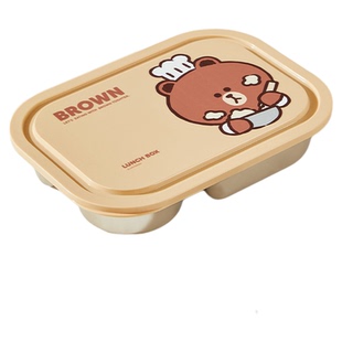 布朗熊儿童不锈钢分格餐盘家用大人吃饭盘子专用小学生饭盒餐具