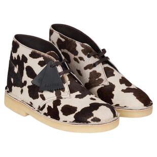 季末7折CLARKS联名系列SANDRO2025秋冬法式女士黑色奶牛纹袋鼠鞋