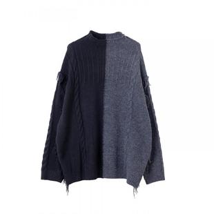 宝诗黎半高领撞色流苏毛衣2026早春气质时尚宽松大码休闲慵懒上衣