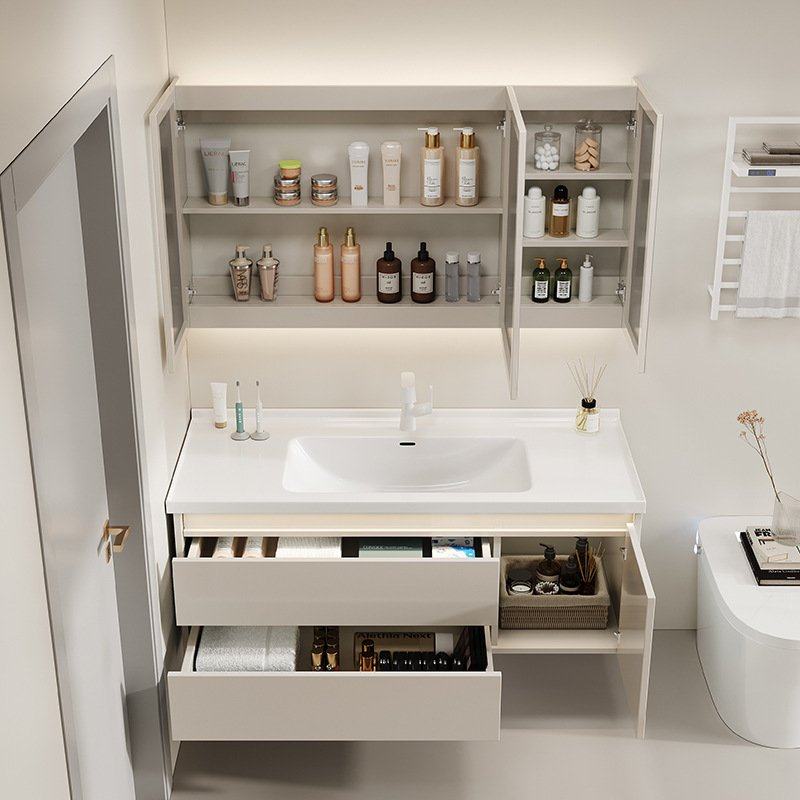 现代简约奶油风浴室柜组合陶瓷一体盆洗漱台卫生间洗手洗脸盆套装,家装主材,浴室柜组合,淘宝优惠券,粉丝福利购,淘宝优惠卷