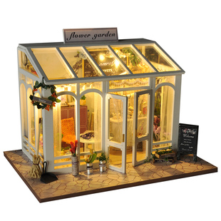 diy小屋阁楼花店花房手工制作房子建筑模型拼图玩具屋生日礼物女