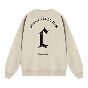 CLIMAX VISION做旧印花C字母薄绒套头卫衣重磅美式高街情侣外套潮