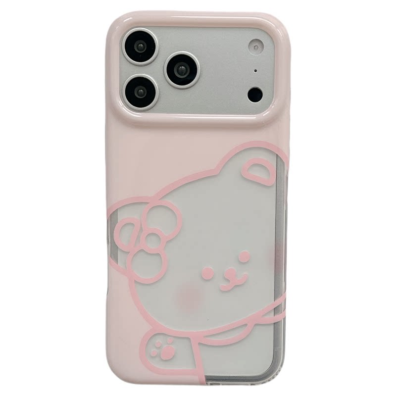 MoreRex 萌系ins粉底镂空线条小熊适用苹果18手机壳iphone17promax新款18pro不撞款15全包防摔保护套14甜妹16