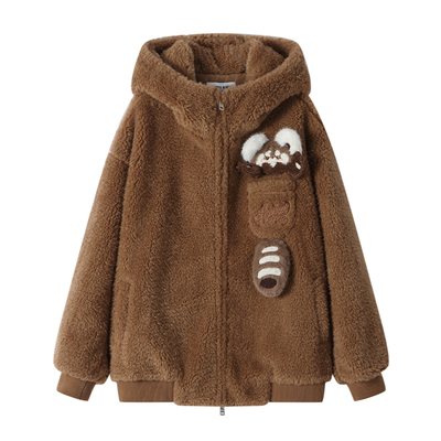 ANDREA MARTIN秋冬新款毛绒感动物玩偶宽松连帽休闲保暖外套