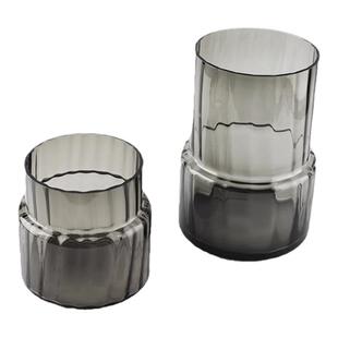 OUMI现代轻奢极简玻璃插花花瓶矮胖大口鲜花水培折射竖楞大号花器