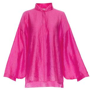 花木深红色衬衫女士新中式盘扣上衣长袖新款改良汉服提花国风衬衣