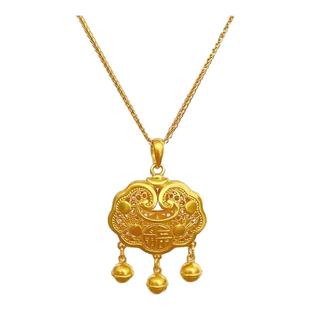 金店同款999沙金福字金锁吊坠儿童长命锁宝宝满月礼金饰久不掉色