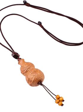桃木雕刻项链龙盘葫芦毛衣链百搭