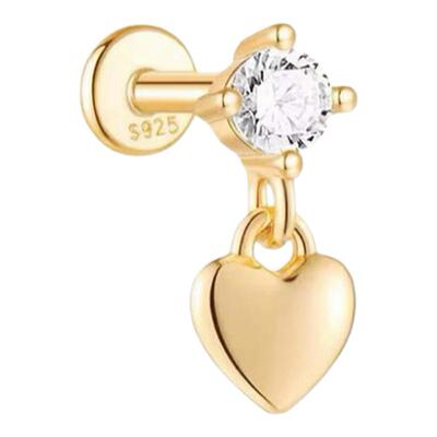 925镀金锆石四爪垂心平底耳钉
