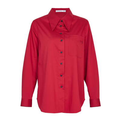 婉甸2026春季新品红宝石色纯色长袖衬衫外搭港风上衣1251S04XJ1YX