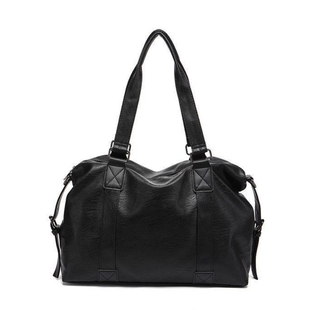 复古潮酷行李袋旅行包大容量托特包黑色皮质单肩包大容量男包女包