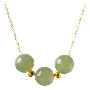 和田玉项链女冰晴水散珠黄金珠子单珠项坠玉石吊坠925银链锁骨链