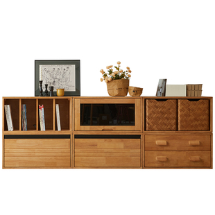 实木书柜自由组合模块柜落地餐边收纳隔断柜矮柜格子柜斗柜电视柜