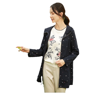 葵牌妈妈装春秋中年女洋气大码印花防风中长款风衣中老年连帽外套