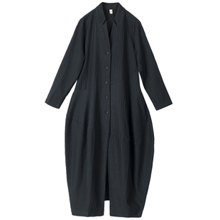 高端亚麻风衣2025春秋新款复古品牌开衫长袖披风宽松长款大衣外套