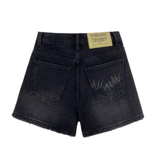 【现货】西草儿6001黑色牛仔短裤女夏热裤高腰薄款宽松a字阔腿裤