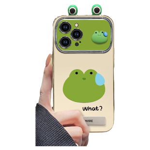 适用苹果15promax手机壳iphone15新款14pro电镀大视窗13女个性ip16e流汗青蛙12防摔11卡通小清新带支架挂坠xs