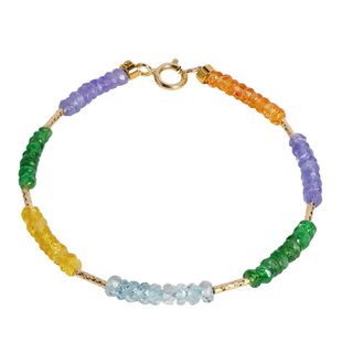 若华珠宝微翠#满天星彩色蓝宝石手链女18K金沙弗莱坦桑石手串定制