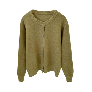 暖色系圆领针织衫小开衫女2024秋季小个子纯色纽扣内搭外穿气质潮