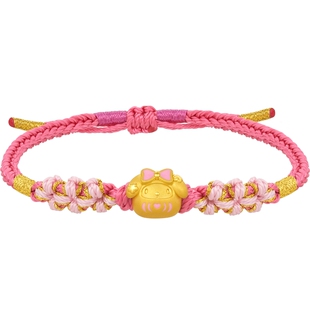 潮宏基三丽鸥美乐蒂足金手绳黄金珍珠水晶硬金手饰女生日生日X6