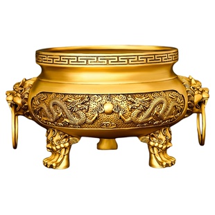 铜双龙香炉家用三足鼎摆件祠堂佛堂三足炉龙戏珠黄铜龙凤九龙炉