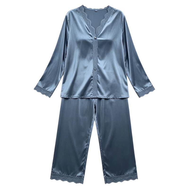 金丝绒花边纯色简约睡衣女春秋2026新款宽松休闲可外穿家居服套装