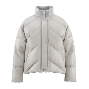 马天奴2025新款立领拉链短款绵羊皮羽绒服白鹅绒保暖外套时尚百搭