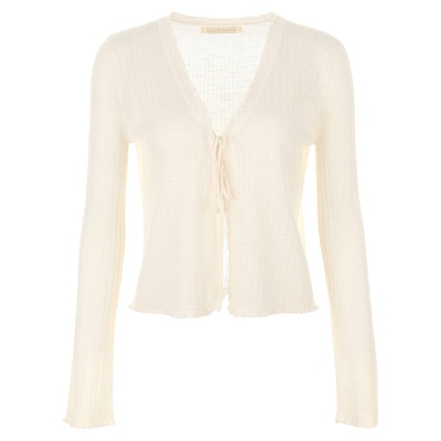 wanatry甜美花边绑带V领开衫