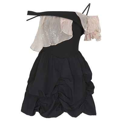 【设计师品牌BLANCORE】2024夏季新款设计感拼纱撞色抽皱连衣裙