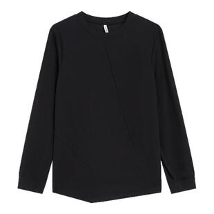 SANI基础百搭2026秋季舒适不规则下摆圆领T恤净色休闲长袖卫衣女