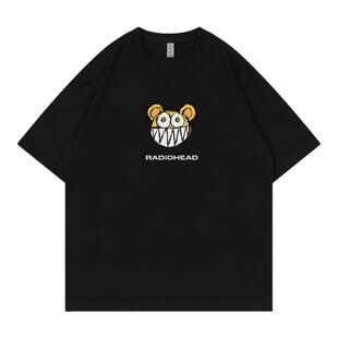 Radiohead电台司令乐队简约休闲字母落肩宽松纯棉圆领摇滚短袖T恤