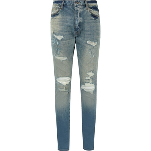 【折扣】ICECREAM 男士仿旧毛边撕裂细节紧身仿旧牛仔裤