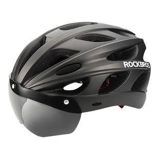 洛克兄弟大码自行车头盔带风镜加宽加大骑行头盔男女公路车安全帽