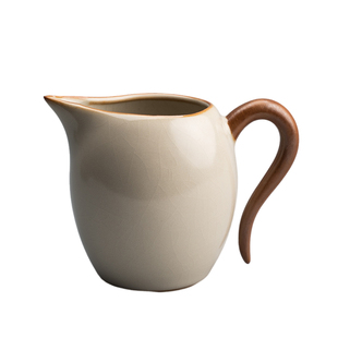 陶迷米黄汝窑公道杯陶瓷分茶器开片可养蝉翼中式匀杯侧把单杯茶具