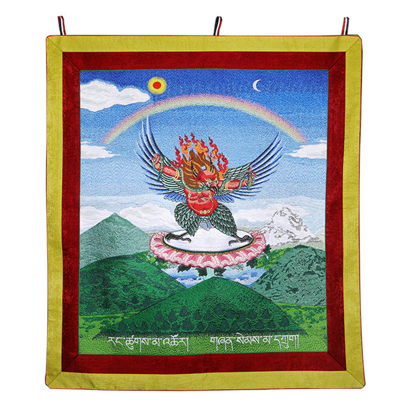 藏式唐卡挂画装饰半手工刺绣大鹏